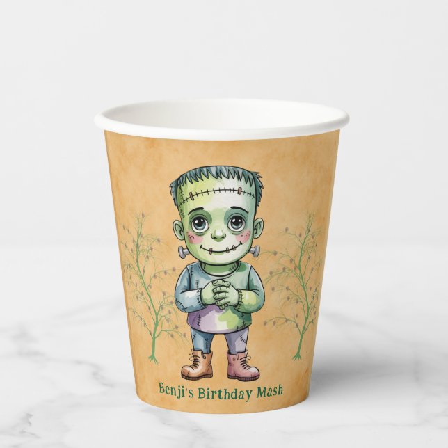 Vasos De Papel Cute Frankenstein Halloween Fiesta de cumpleaños (Anverso)