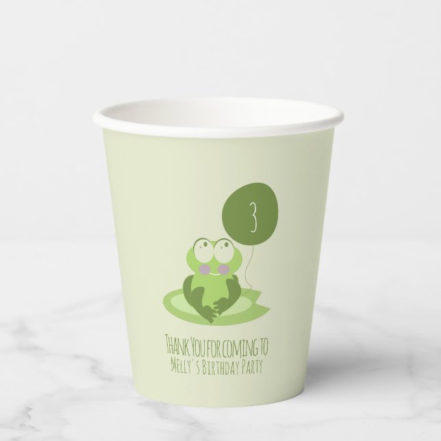 Vasos De Papel Cute Frog Birday Green Balloon Gracias (Anverso)