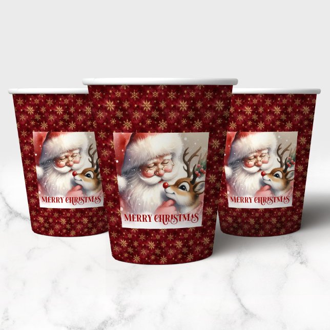Vasos De Papel Cute Funny Christmas Cups Santa Claus and Rudolph (Cute Funny Christmas Cups Santa Claus and Rudolph)