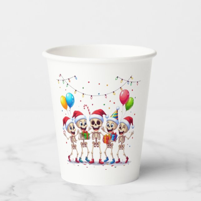 Vasos De Papel Cute Funny Skeletons Christmas & New Year Celebrat (Anverso)