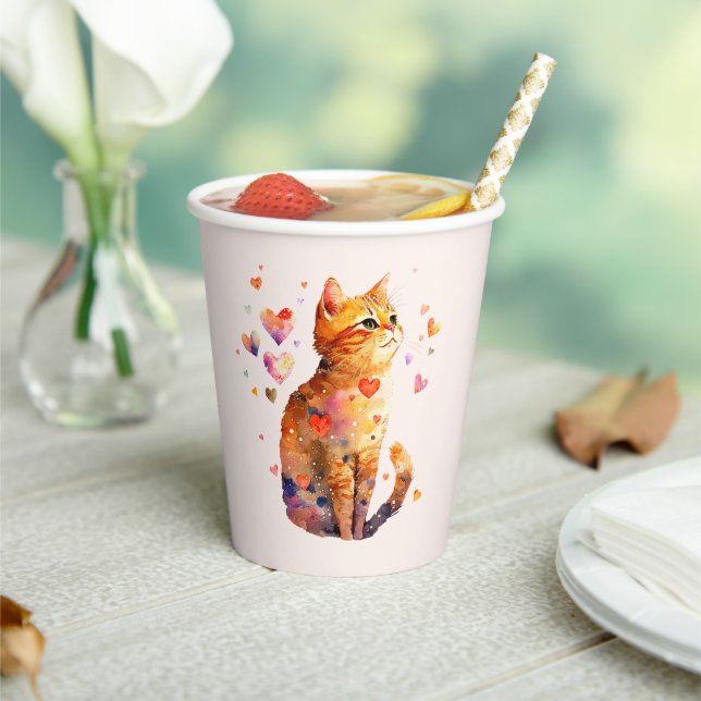 Vasos De Papel Cute gato de tabla con corazón (in situ)