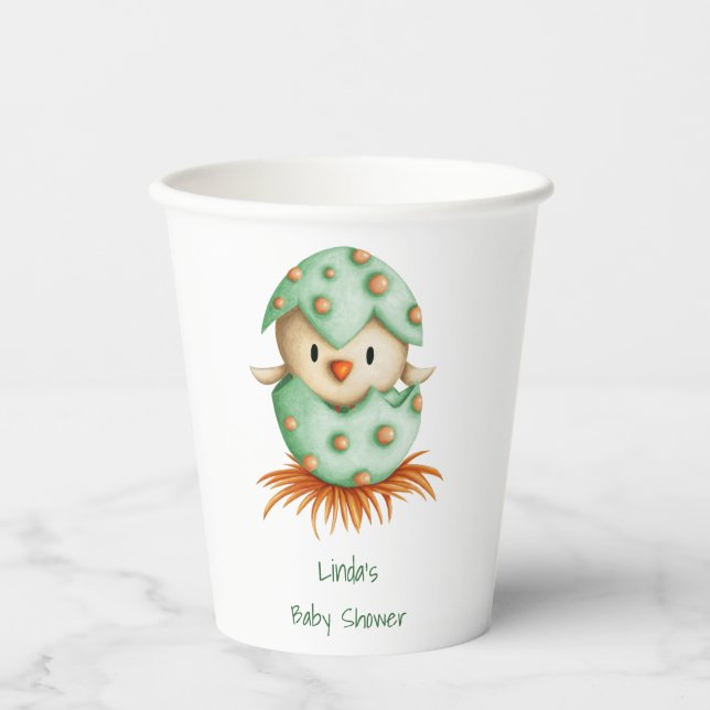 Vasos De Papel Cute Gender Neutral Green Baby Bird Baby Shower (Anverso)