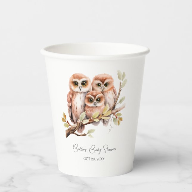 Vasos De Papel Cute Gender Neutral Owl Baby Shower (Anverso)