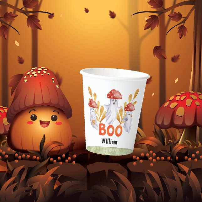 Vasos De Papel Cute Ghost Mushroom Halloween Boo Baby Shower (Cute Ghost Mushroom Halloween Boo Paper Cups)