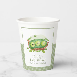 Vasos De Papel Cute Gingham Greenery Sweet Pea En Pod Baby Shower