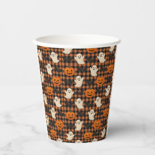 Vasos De Papel Cute, gingham halloween fanáticos fantasmas de cal
