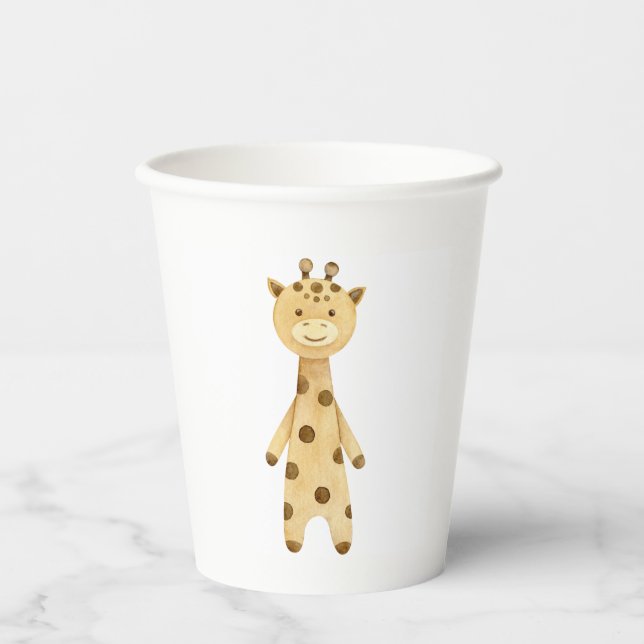 Vasos De Papel Cute Giraffe, fiesta de cumpleaños de niños minima (Anverso)