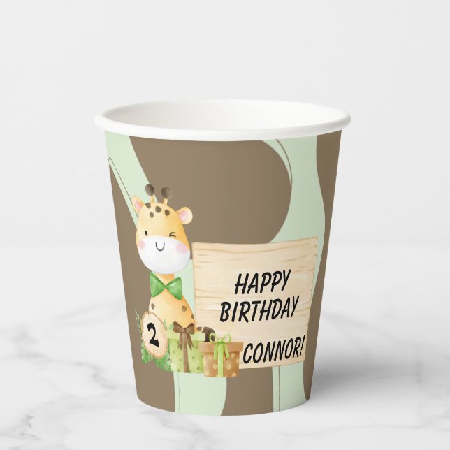 Vasos De Papel Cute Giraffe para el cumpleaños de un niño pequeño (Anverso)