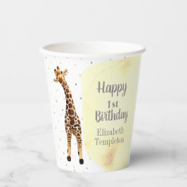 Vasos De Papel Cute Giraffe Safari Yellow Fiesta de cumpleaños