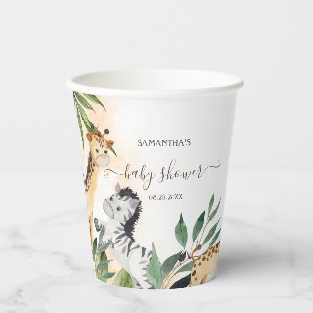 Vasos De Papel Cute Giraffe, Zebra deja Baby Shower (Anverso)