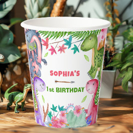Vasos De Papel Cute Girl Dinosaur 1st Birthday Party