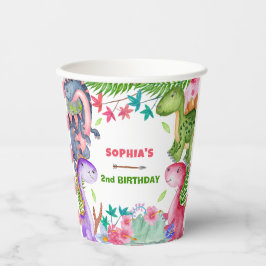 Vasos De Papel Cute Girl Dinosaur 2nd Birthday Party