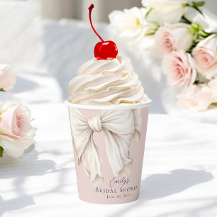 Vasos De Papel Cute Girly Lazo Blanco Marfil en Bridal Shower Ros