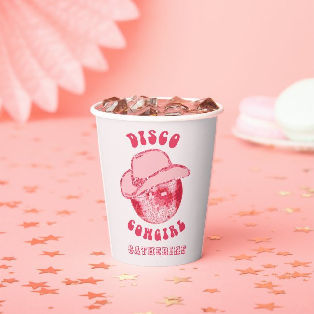 Vasos De Papel Cute Girly Pink Disco Cowgirl Nombre (in situ)
