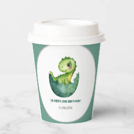 Vasos De Papel Cute Green Dinosaur Watercolor Kids Birthday Party