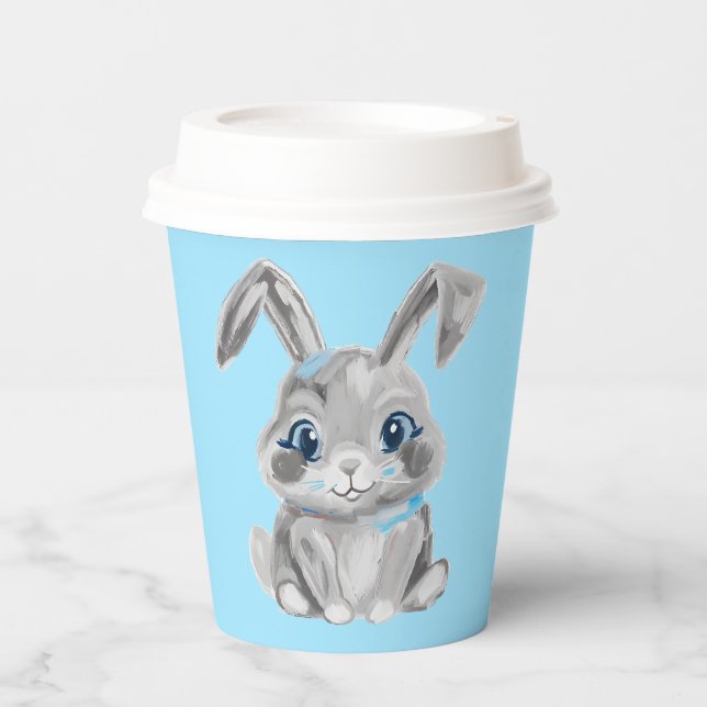 Vasos De Papel Cute Grey Easter Bunny Boys Blue Name (Anverso)