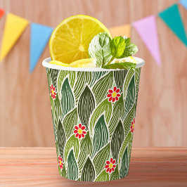 Vasos De Papel Cute Groovy Hippie Rojo Daisy Floral Patrón