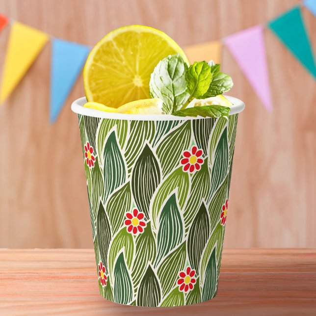 Vasos De Papel Cute Groovy Hippie Rojo Daisy Floral Patrón (Subido por el creador)