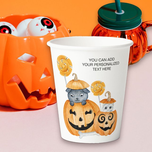 Vasos De Papel Cute Halloween Jack o Lantern Pumpkins and Candy (Cute carved pumpkin Halloween party cups)