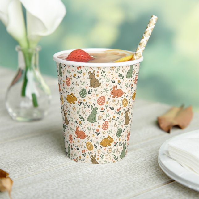 Vasos De Papel Cute Hand Drawn Spring Bunnies Paper Cups (in situ)