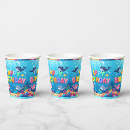 Vasos De Papel Cute Happy Birthday nautical dolphin