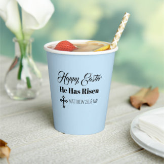 Vasos De Papel Cute Happy Easter He Has Risen Bible Verse Blue