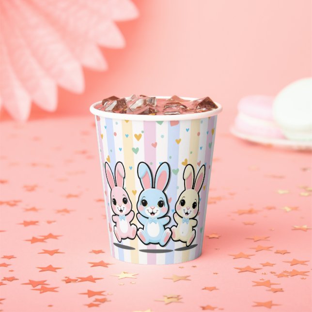 Vasos De Papel Cute Heart Bunny Hoppers Baby Shower (in situ)