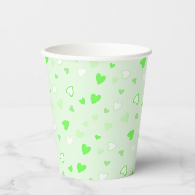 Vasos De Papel Cute Hearts Green (Anverso)