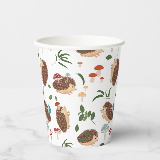 Vasos De Papel Cute Hedgehog Mushrooms Woodland Forest Animal (Anverso)