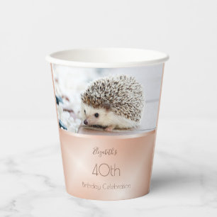 Vasos De Papel Cute Hedgehog Rosa Gold   Cumpleaños del Personali