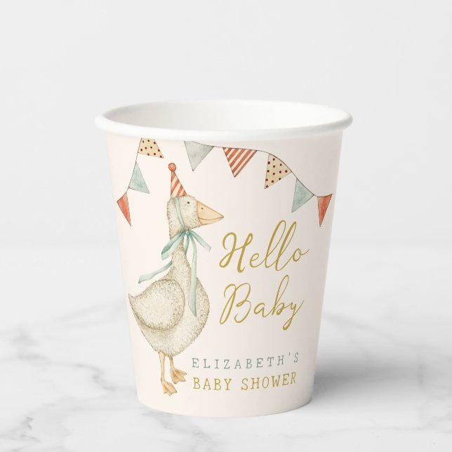 Vasos De Papel Cute Hello Baby Duck Baby Shower (Anverso)