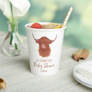 Vasos De Papel Cute Highland Cow Baby Shower