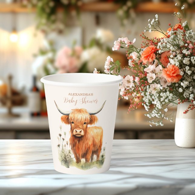 Vasos De Papel Cute Highland Cow Baby Shower (Subido por el creador)