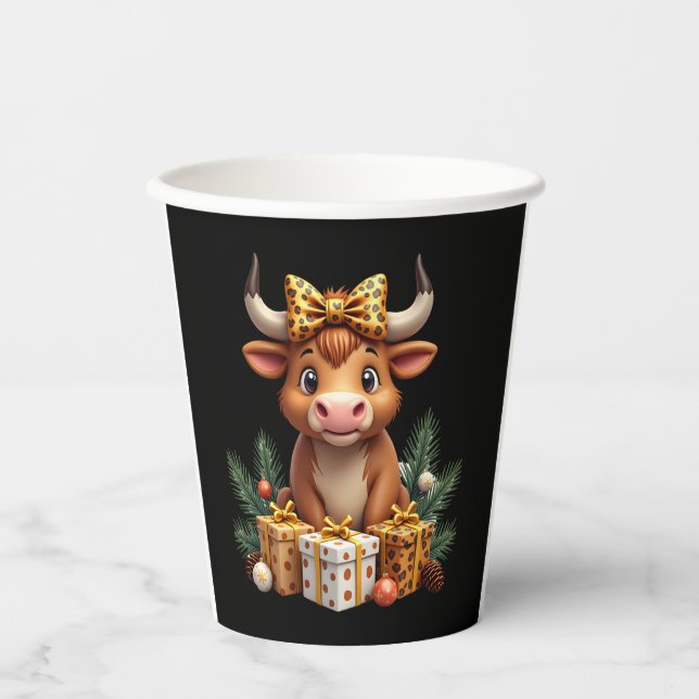 Vasos De Papel Cute Highland Cow Christmas Santa Highland Cow Lov (Anverso)