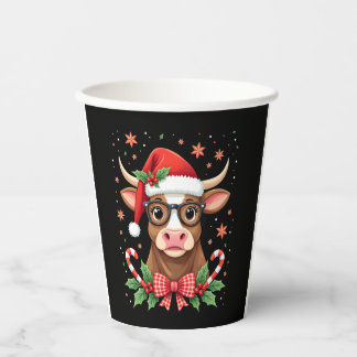 Vasos De Papel Cute Highland Cow Lover Santa Hat Western Christma
