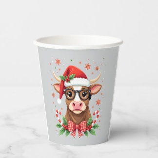 Vasos De Papel Cute Highland Cow Lover Santa Hat Western Christma
