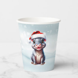 Vasos De Papel Cute Hipopótamo Santa Hat Navidades Snowy