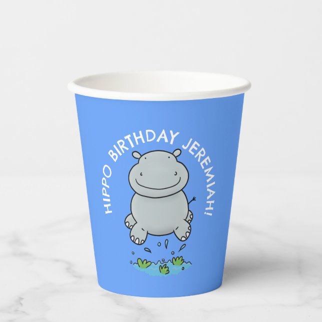 Vasos De Papel Cute hippo bebé personalizado personalizado cumple (Anverso)