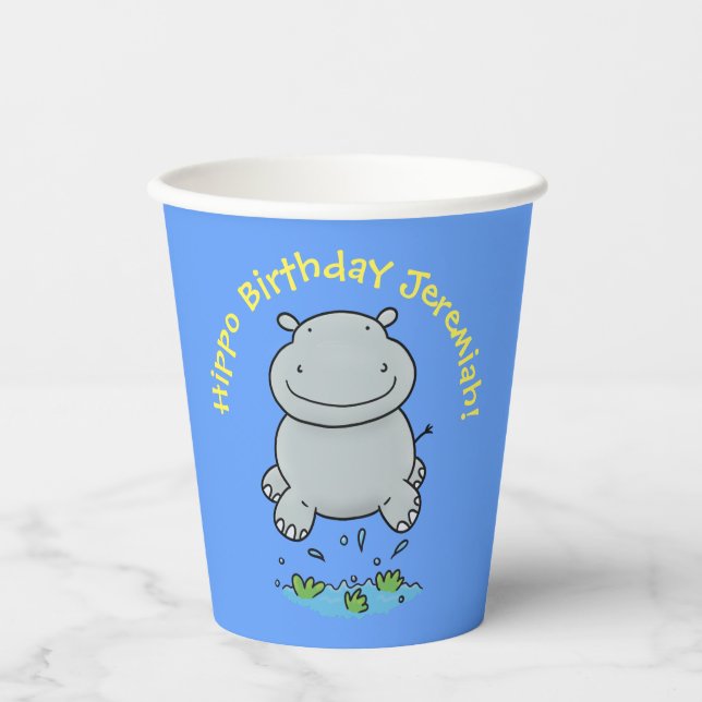 Vasos De Papel Cute hippo cumpleaños personalizado personalizado (Anverso)