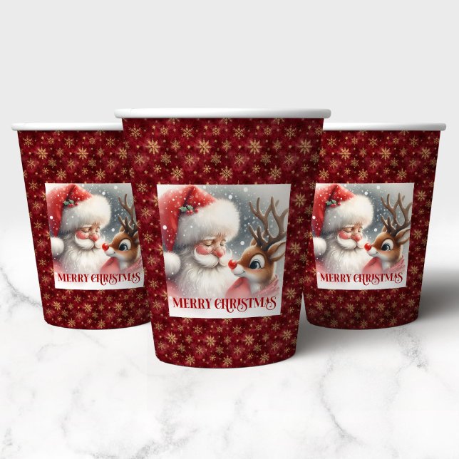 Vasos De Papel Cute Holiday Paper Cups Kids Santa Reindeer (Cute Holiday Paper Cups Kids Santa Reindeer)