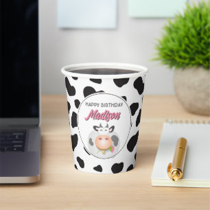 Vasos De Papel Cute Holy Cow Farm Thimprenta Vaca Feliz Cumpleaño