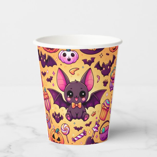 Vasos De Papel Cute kawaii bat candy halloween (Anverso)