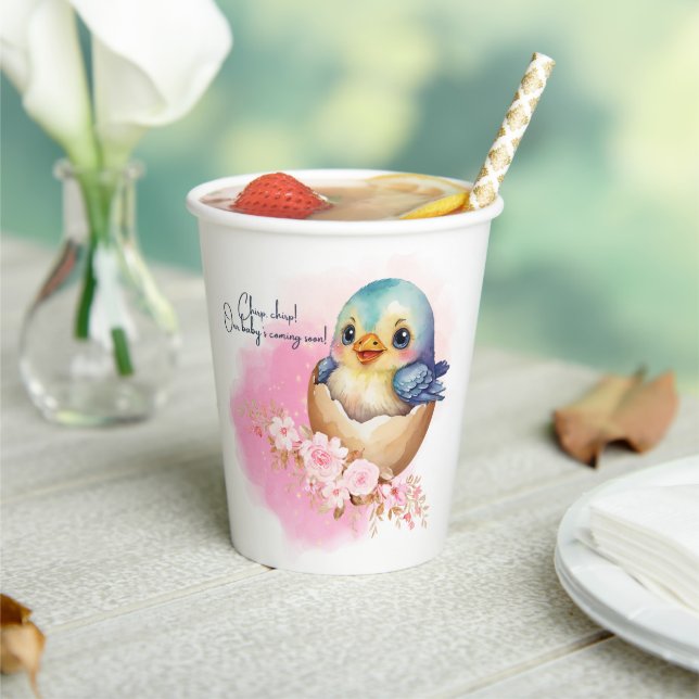 Vasos De Papel Cute Kawaii Egg Bird Elegant Floral Baby Shower (in situ)