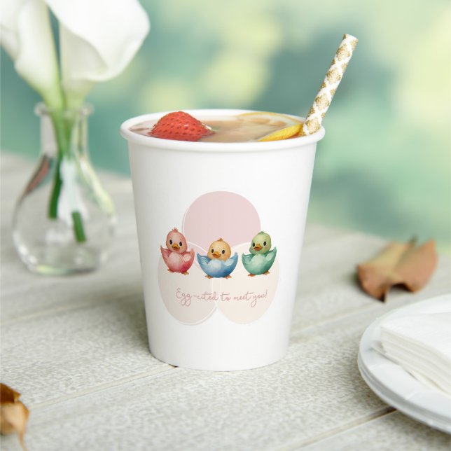 Vasos De Papel Cute Kawaii Egg Birds Pastel de Baby Shower de col (in situ)