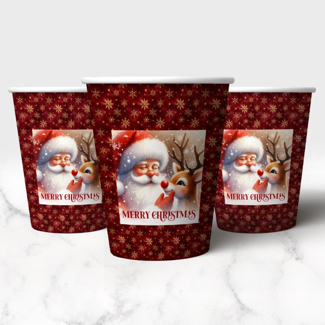 Vasos De Papel Cute Kids Christmas Cups Santa Claus Reindeer (Cute Kids Christmas Cups Santa Claus Reindeer)