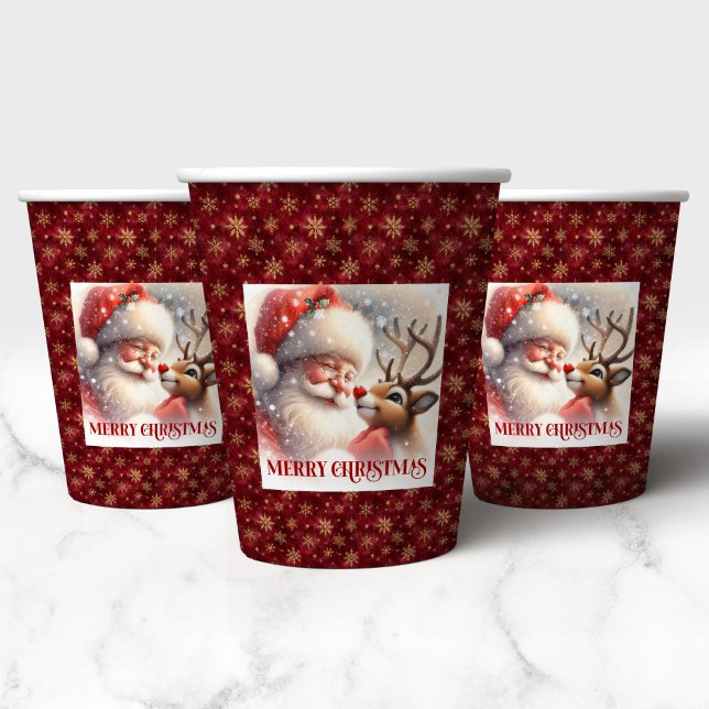 Vasos De Papel Cute Kids Christmas Santa Claus Red Nose Rudolph (Cute Kids Christmas Cups Santa Claus Red Nose Rudolph)