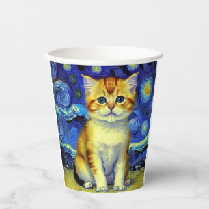 Vasos De Papel Cute Kitten Starry Night Van Gogh