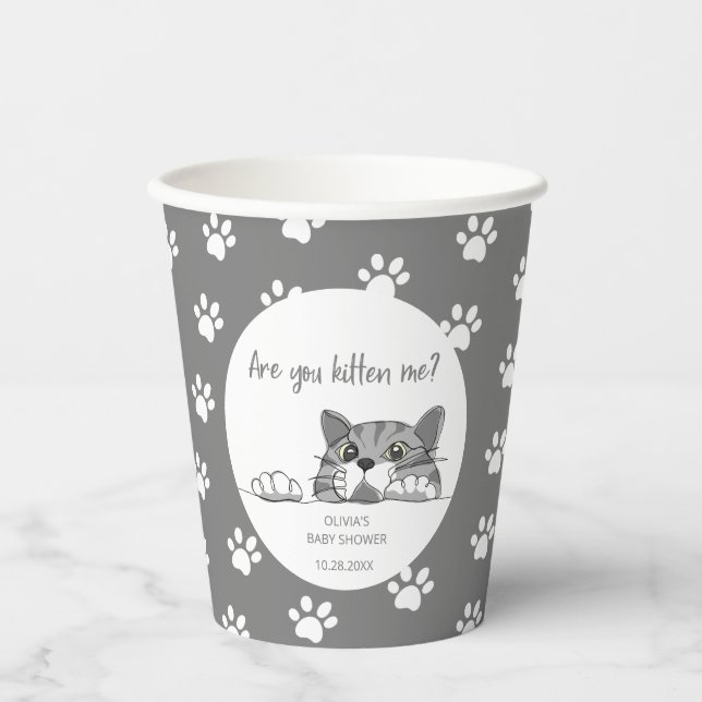 Vasos De Papel Cute Kitty Cat Gender Neutral Baby Shower (Anverso)