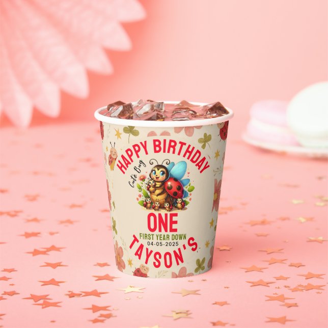 Vasos De Papel Cute Ladybug Primer cumpleaños | Partido del tema  (in situ)