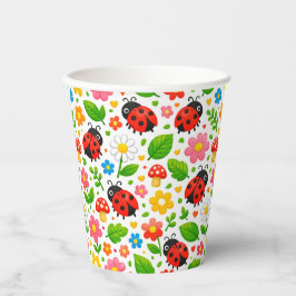 Vasos De Papel Cute Ladybugs and Flowers for Kids Nature Lover